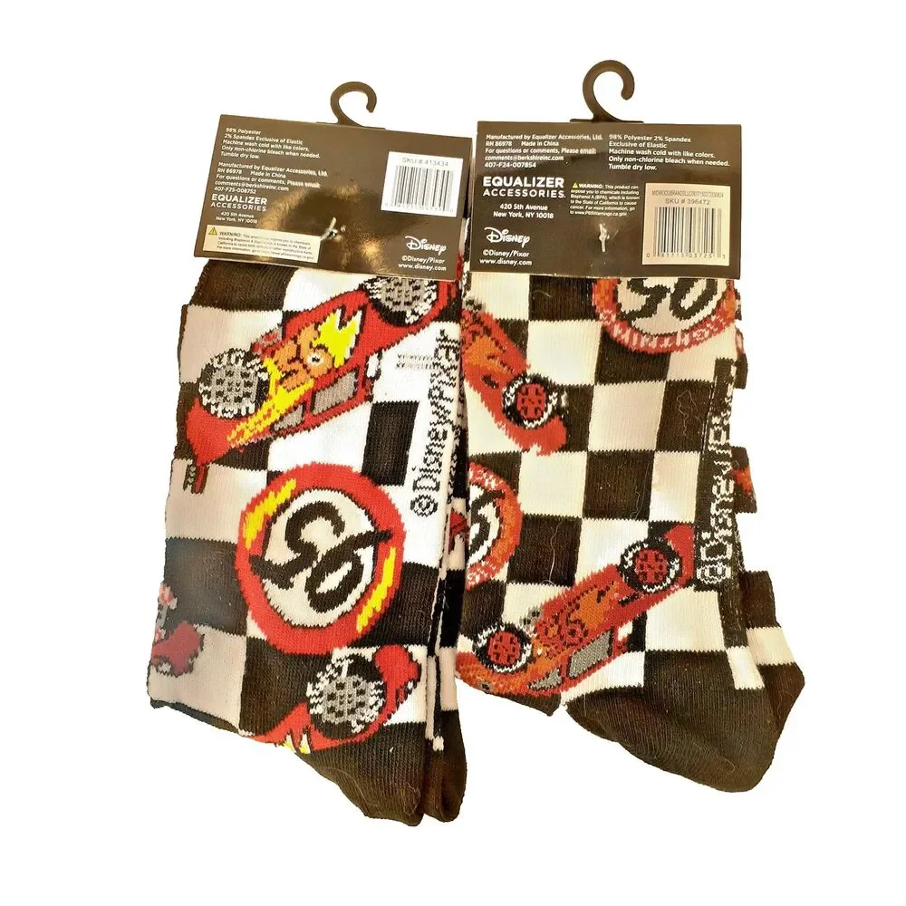 Disney Pixar Cars Movie Mens 2 Pack Multicolor Striped Crew Socks Sz 6-12 NWT